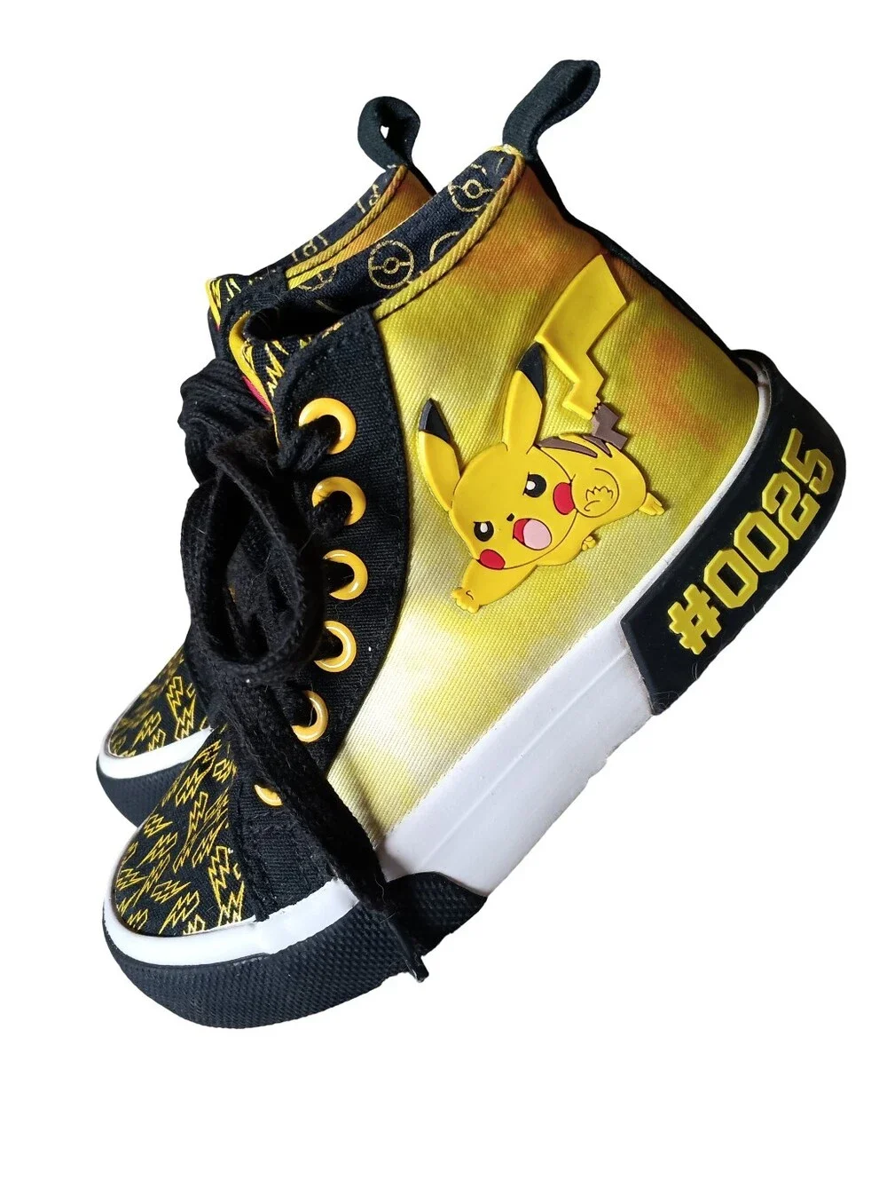 🖤💛 Ground Up Pikachu Pokemon Boys High Top Sneakers Kids Toddler Shoes 11
